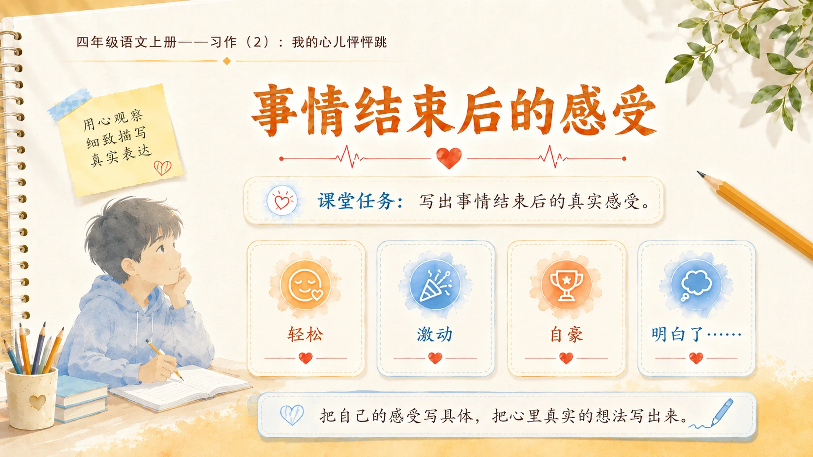 小学六年制统编教材系列课件——四年级语文上册：习作：我的心儿怦怦跳（2） - 预览图9