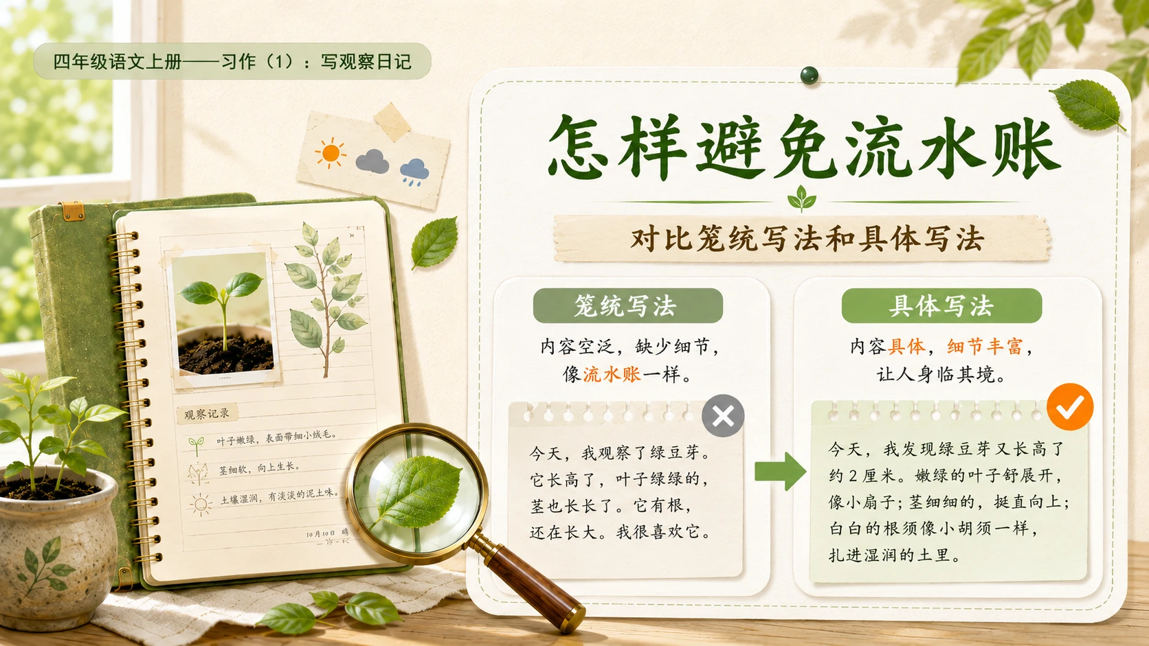 小学六年制统编教材系列课件——四年级语文上册：习作：写观察日记（1） - 预览图11