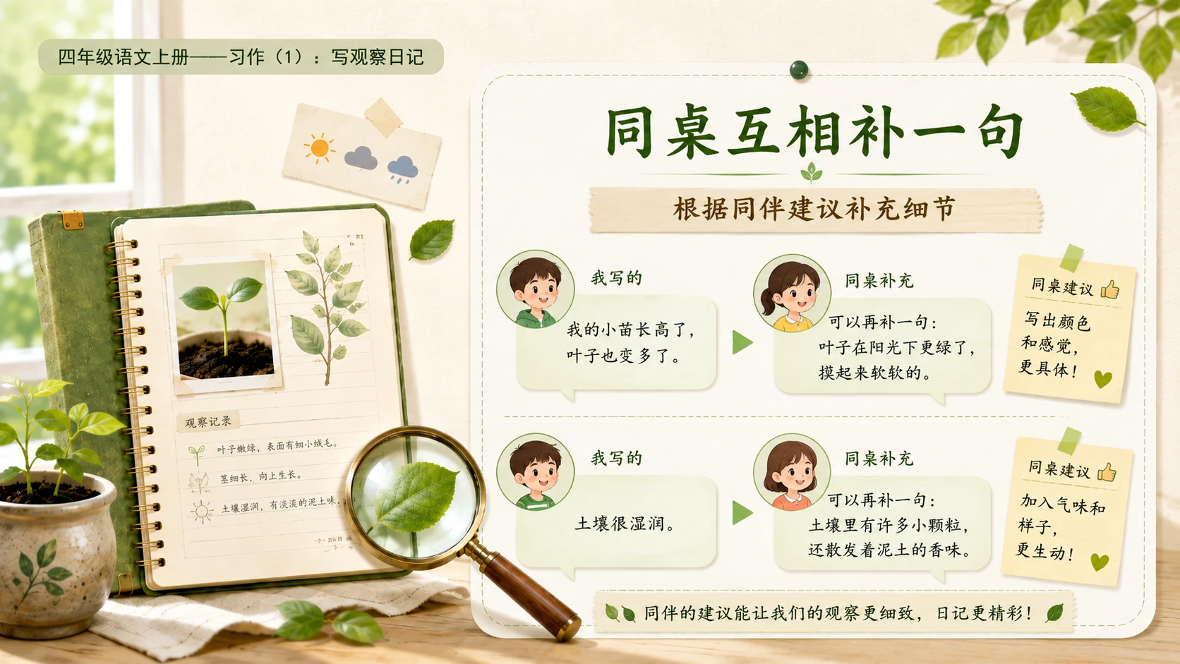 小学六年制统编教材系列课件——四年级语文上册：习作：写观察日记（1） - 预览图16