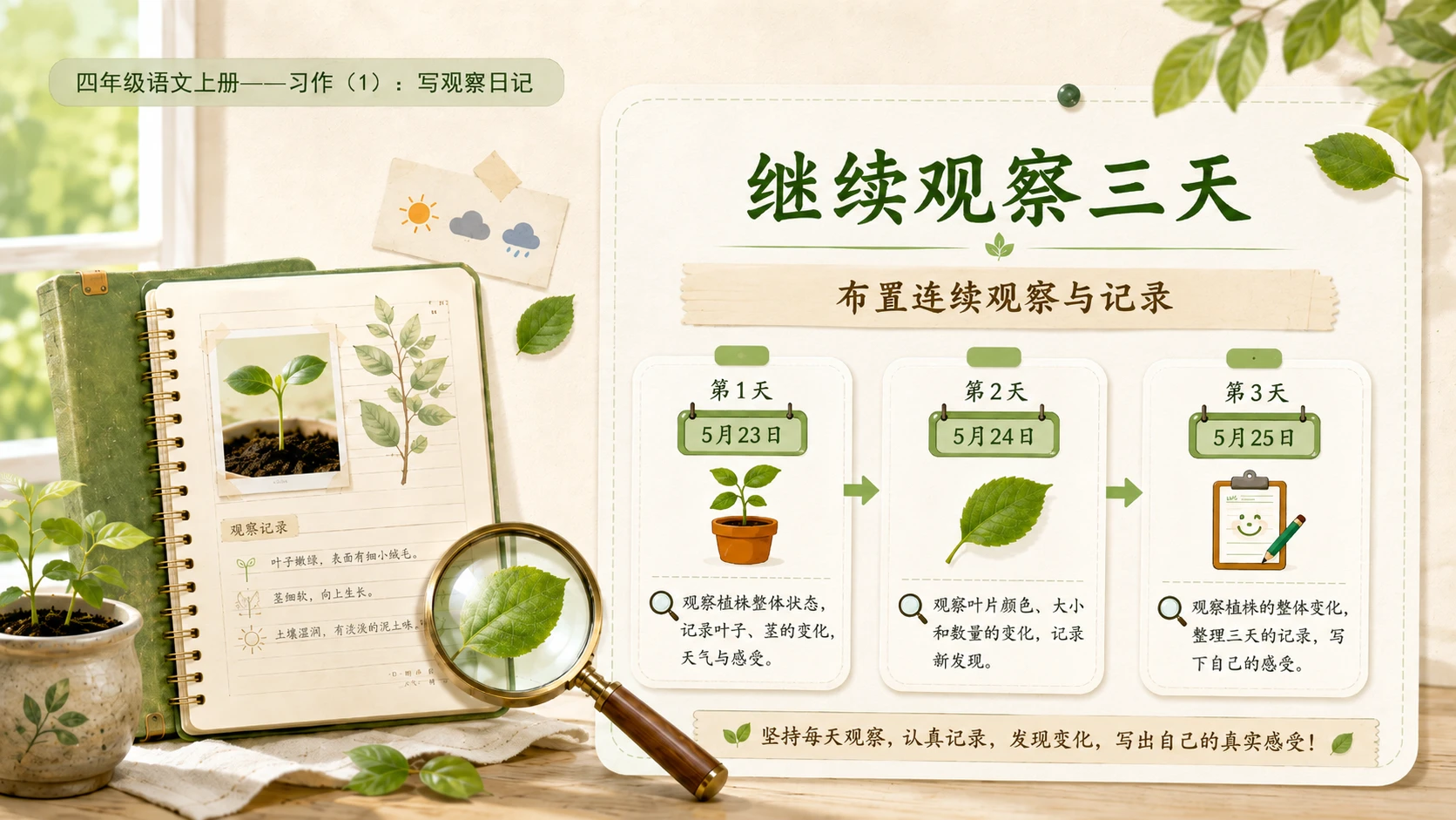 小学六年制统编教材系列课件——四年级语文上册：习作：写观察日记（1） - 预览图17