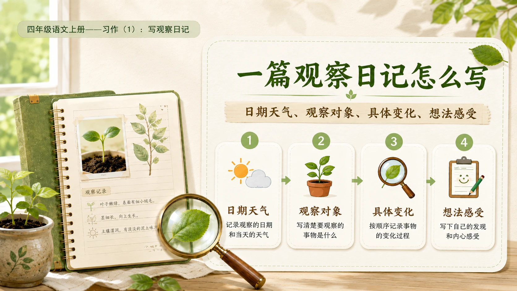 小学六年制统编教材系列课件——四年级语文上册：习作：写观察日记（1） - 预览图10