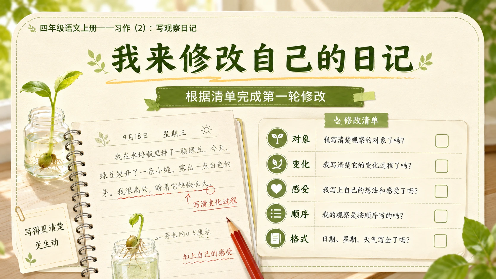 小学六年制统编教材系列课件——四年级语文上册：习作：写观察日记（2） - 预览图11