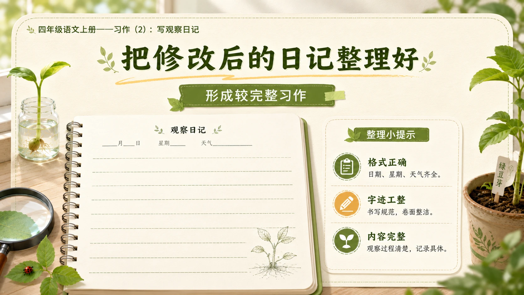小学六年制统编教材系列课件——四年级语文上册：习作：写观察日记（2） - 预览图15