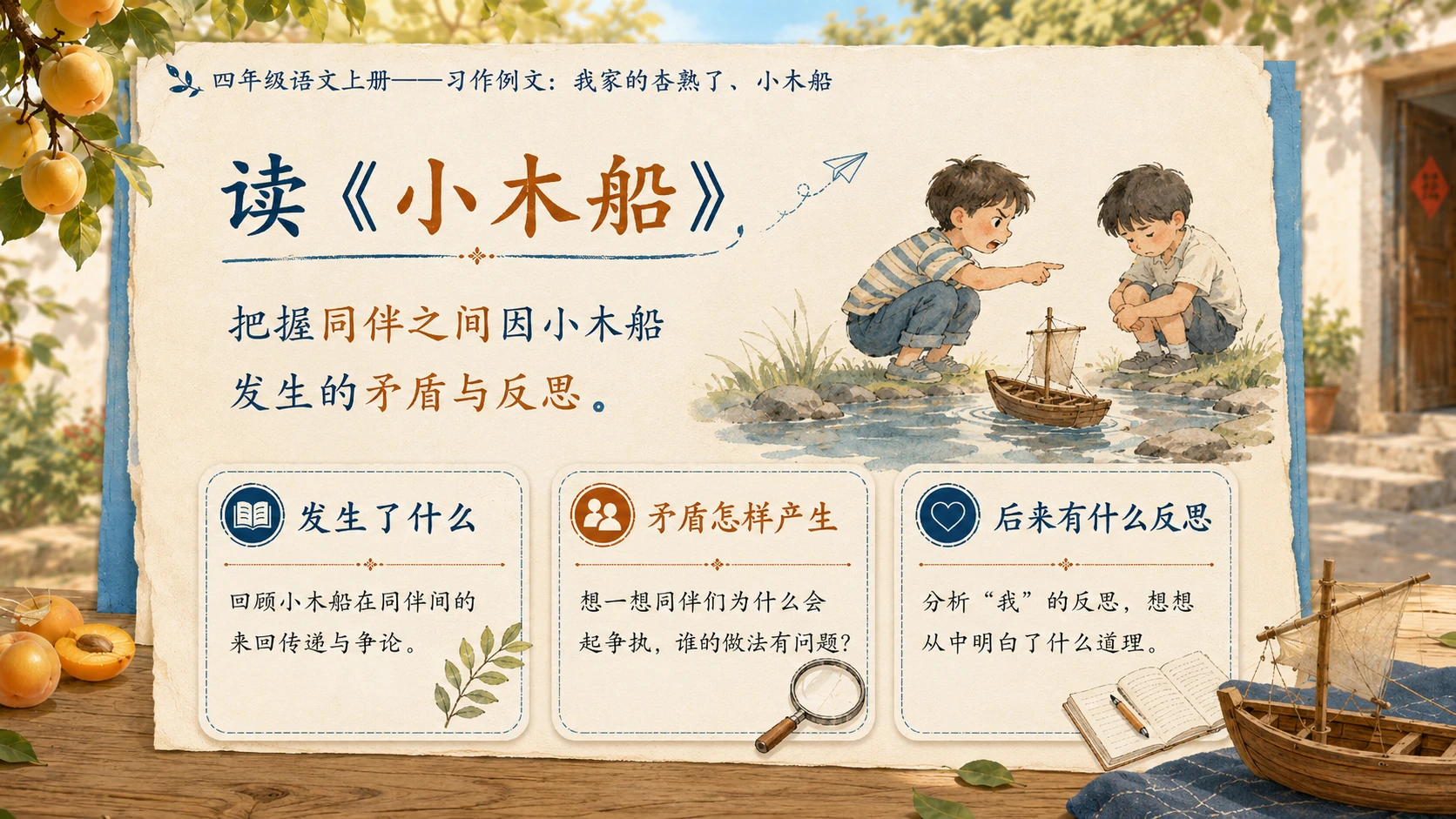小学六年制统编教材系列课件——四年级语文上册：习作例文：我家的杏熟了、小木船 - 预览图8