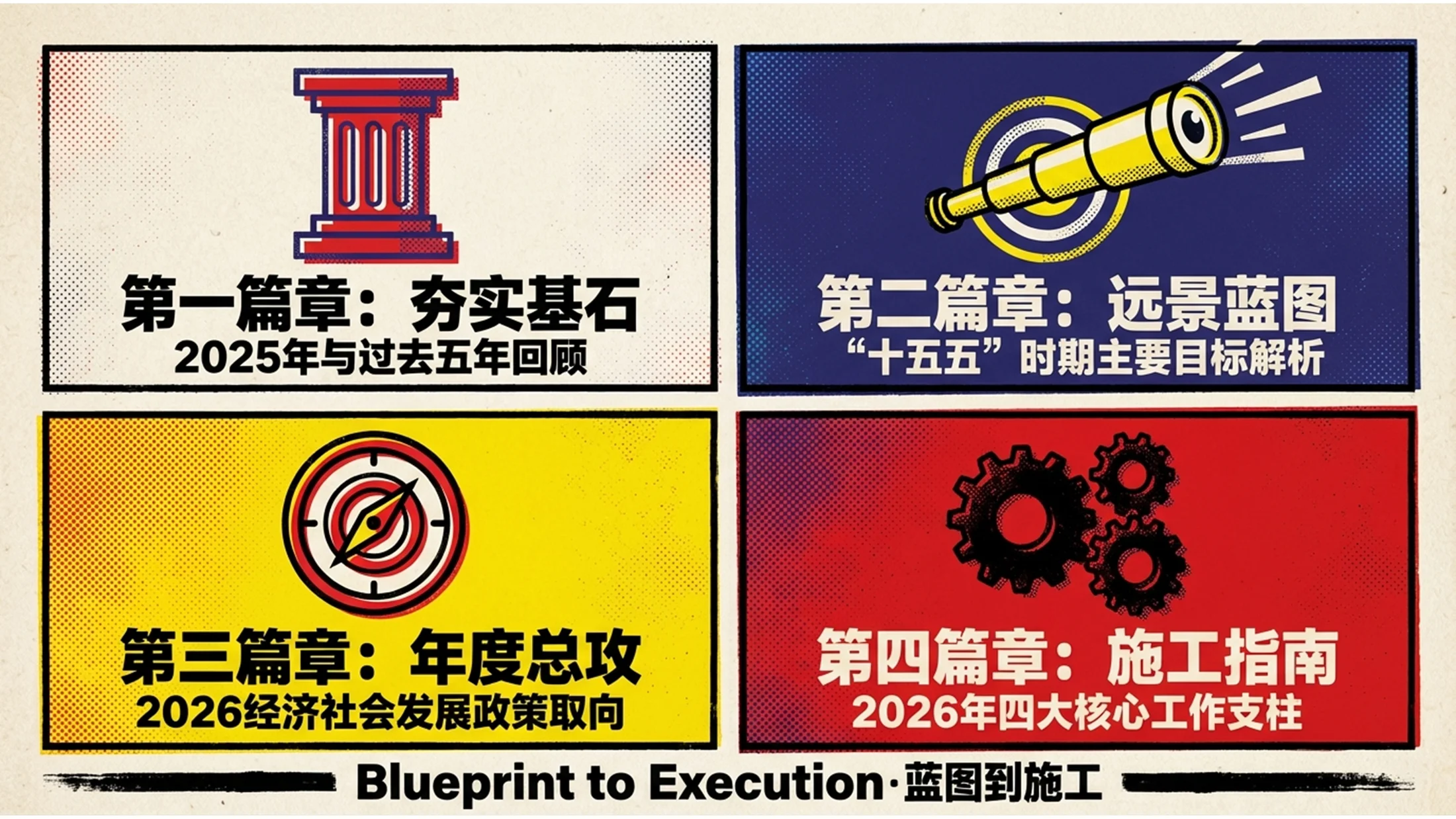 四色丝网印刷风格政府工作报告PPT - 预览图1