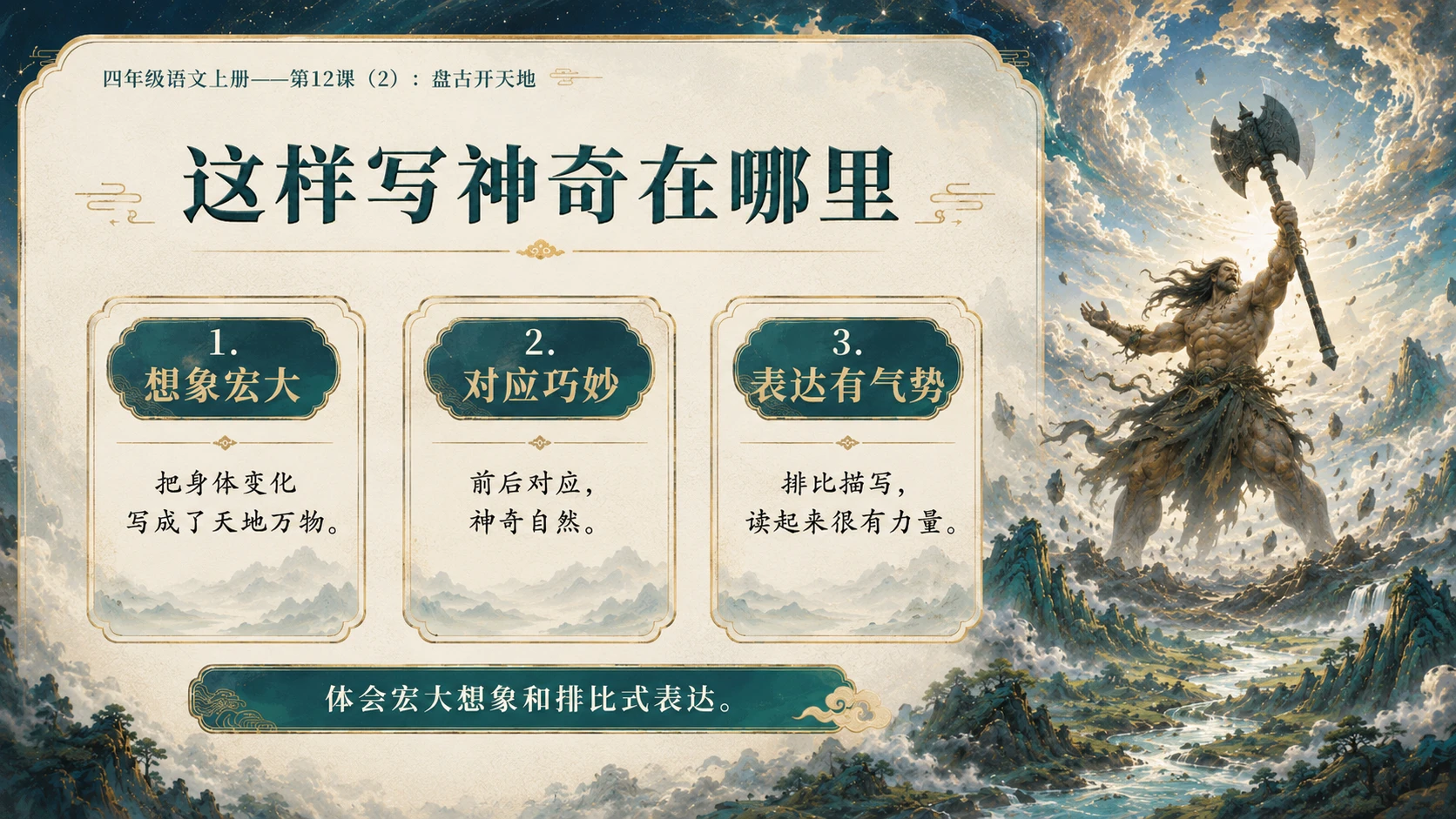 小学六年制统编教材系列课件——四年级语文上册第12课（2）：盘古开天地 - 预览图8