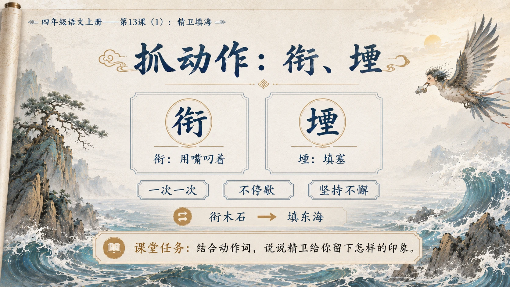 小学六年制统编教材系列课件——四年级语文上册第13课（1）：精卫填海 - 预览图11