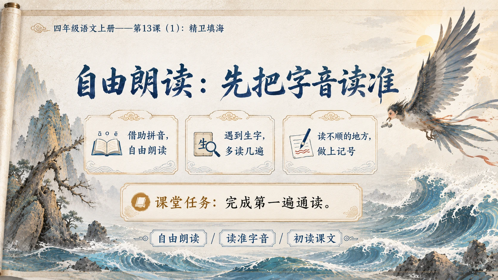 小学六年制统编教材系列课件——四年级语文上册第13课（1）：精卫填海 - 预览图5