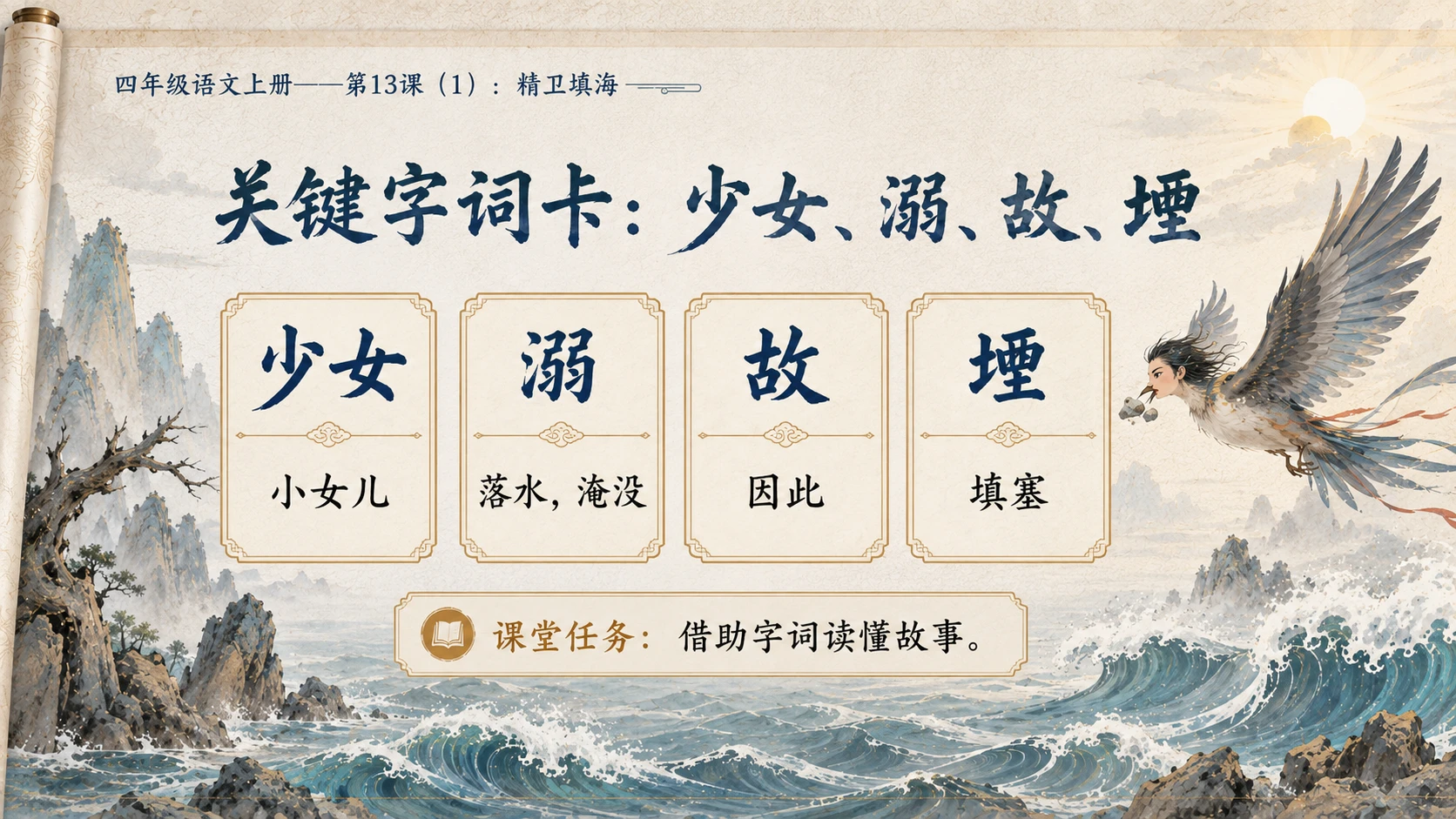 小学六年制统编教材系列课件——四年级语文上册第13课（1）：精卫填海 - 预览图7
