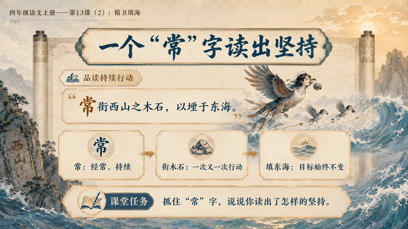 小学六年制统编教材系列课件——四年级语文上册第13课（2）：精卫填海 - 预览图4