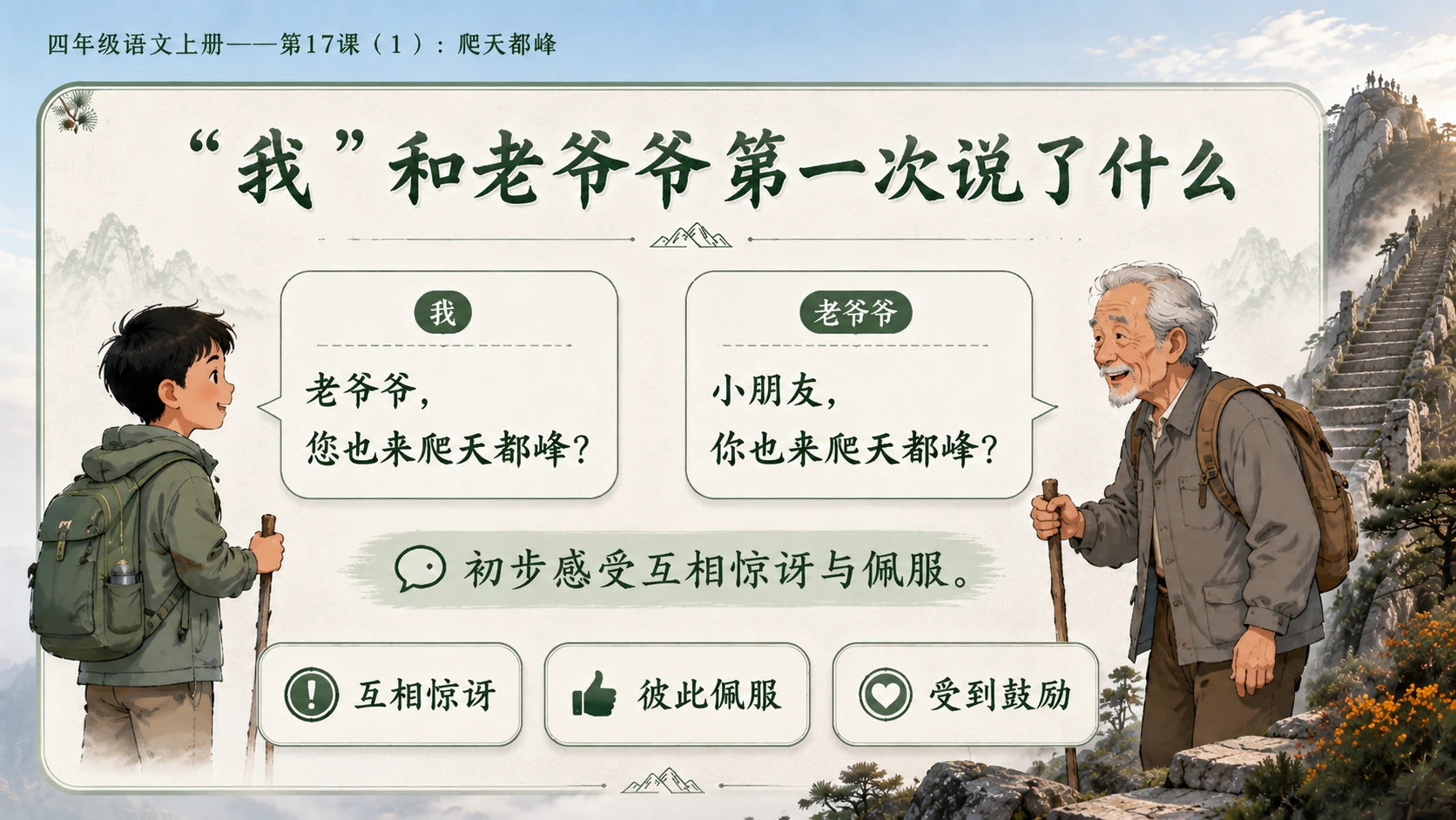 小学六年制统编教材系列课件——四年级语文上册第17课（1）：爬天都峰 - 预览图12