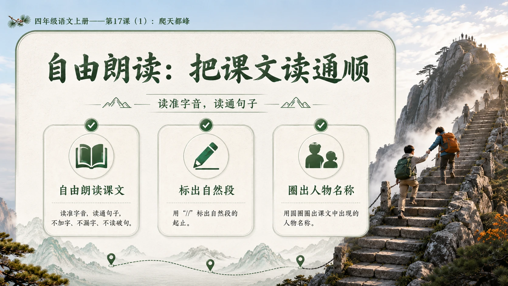 小学六年制统编教材系列课件——四年级语文上册第17课（1）：爬天都峰 - 预览图6