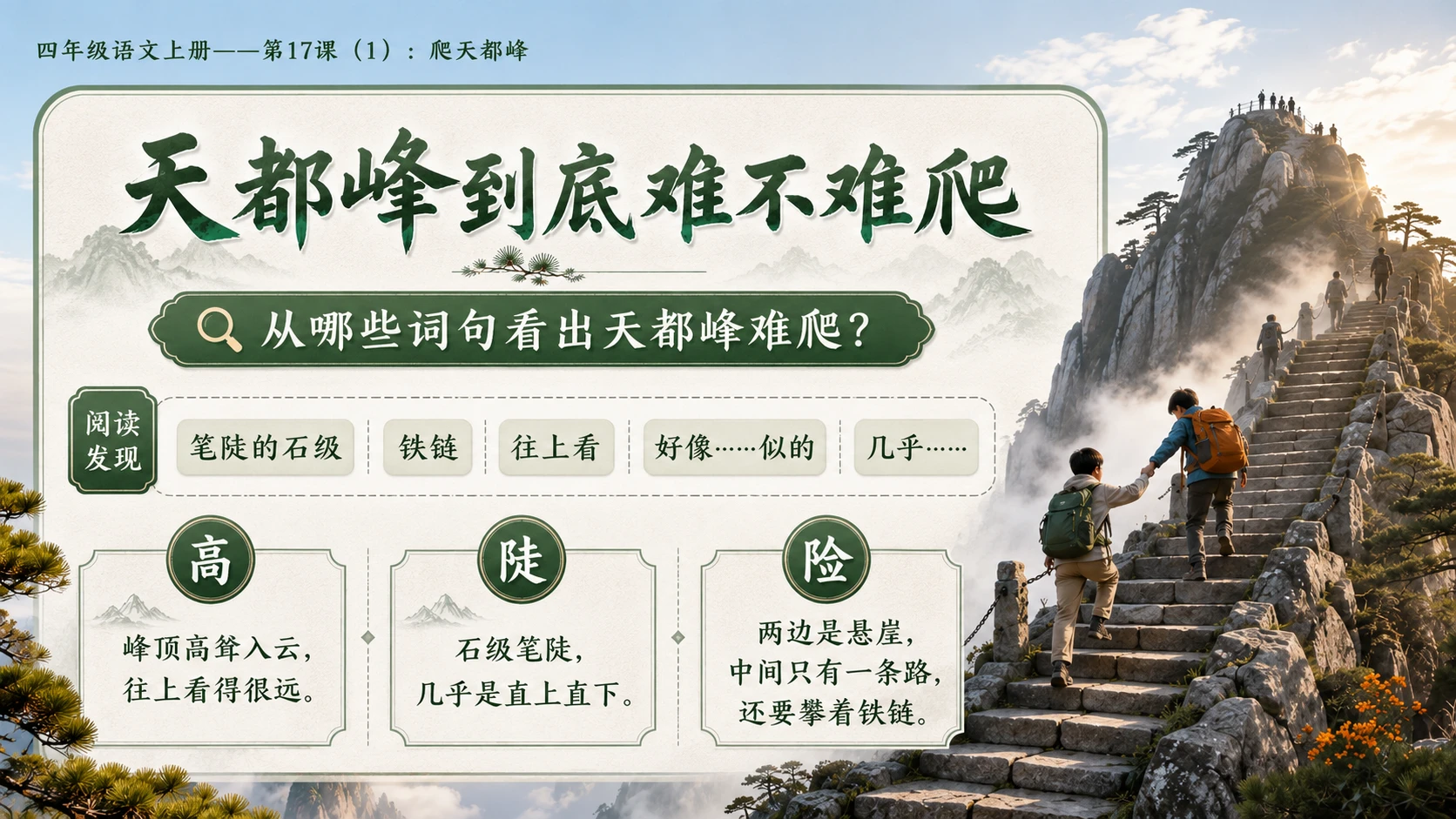 小学六年制统编教材系列课件——四年级语文上册第17课（1）：爬天都峰 - 预览图10