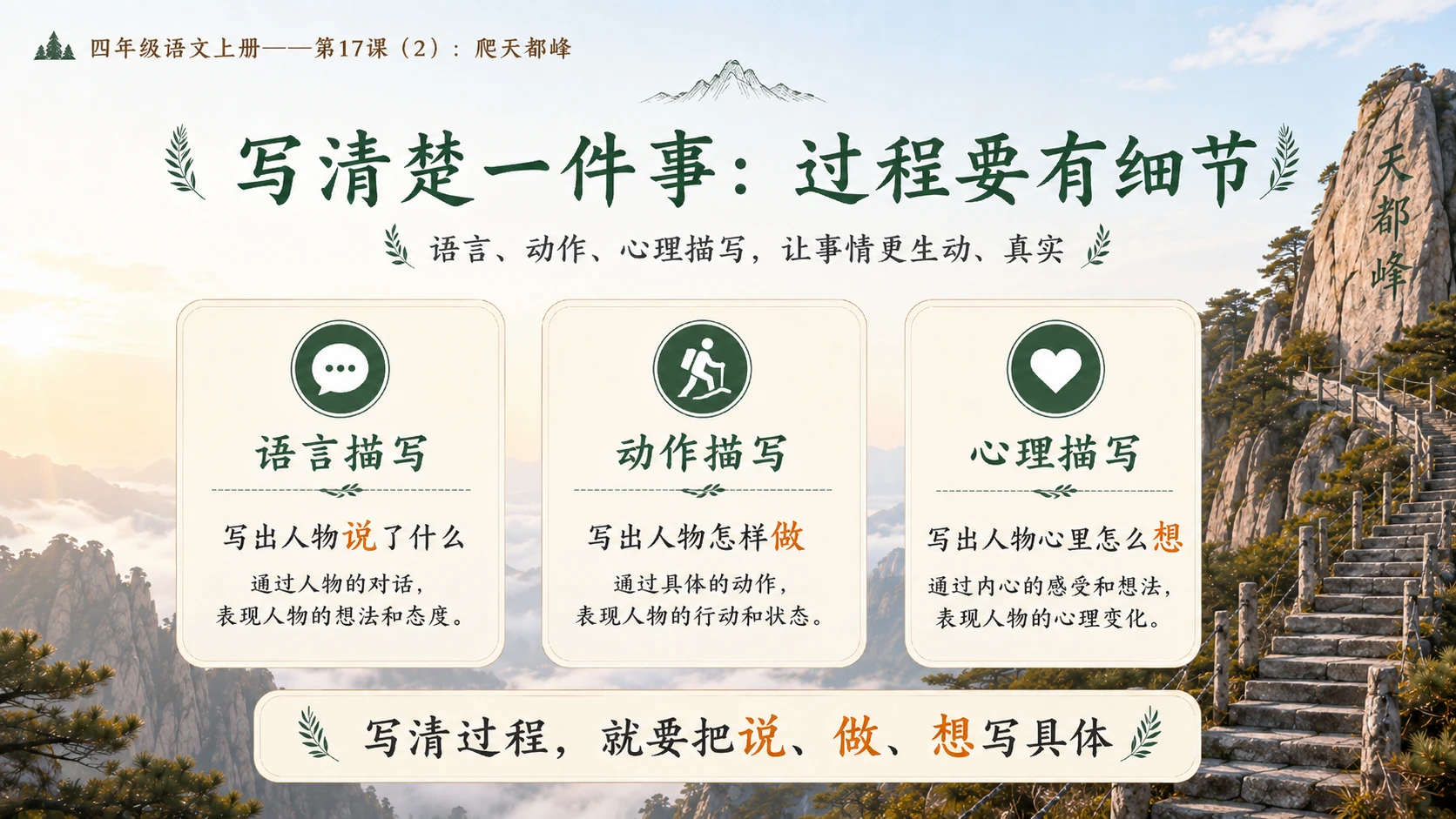 小学六年制统编教材系列课件——四年级语文上册第17课（2）：爬天都峰 - 预览图12