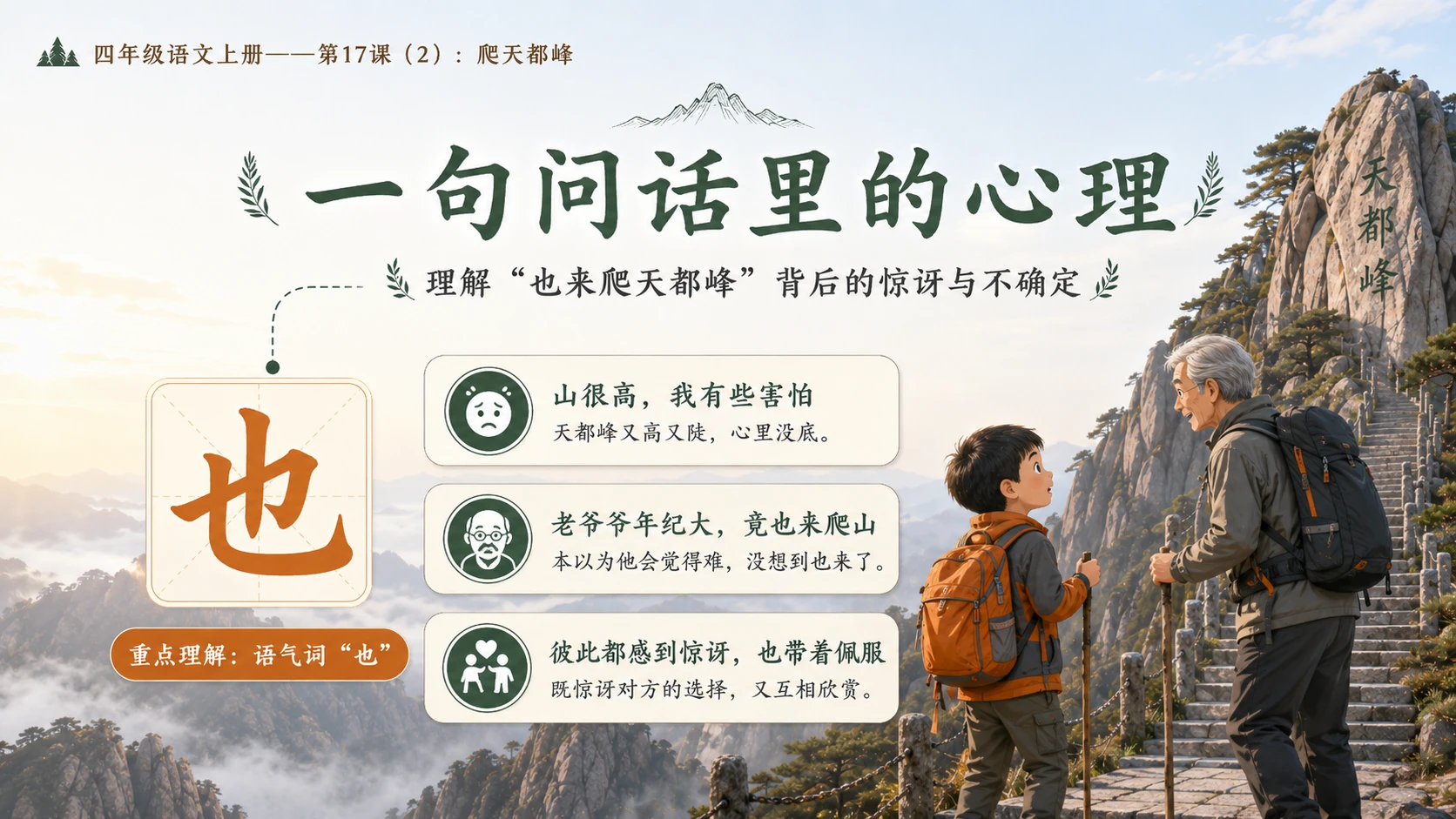小学六年制统编教材系列课件——四年级语文上册第17课（2）：爬天都峰 - 预览图5