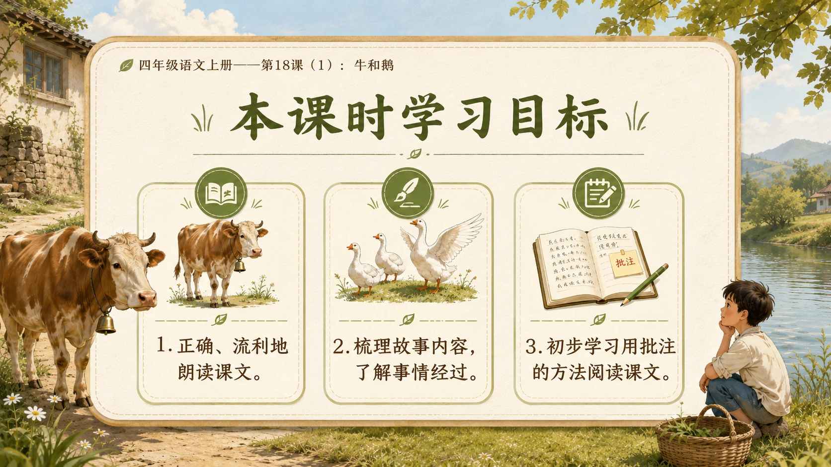 小学六年制统编教材系列课件——四年级语文上册第18课（1）：牛和鹅 - 预览图3