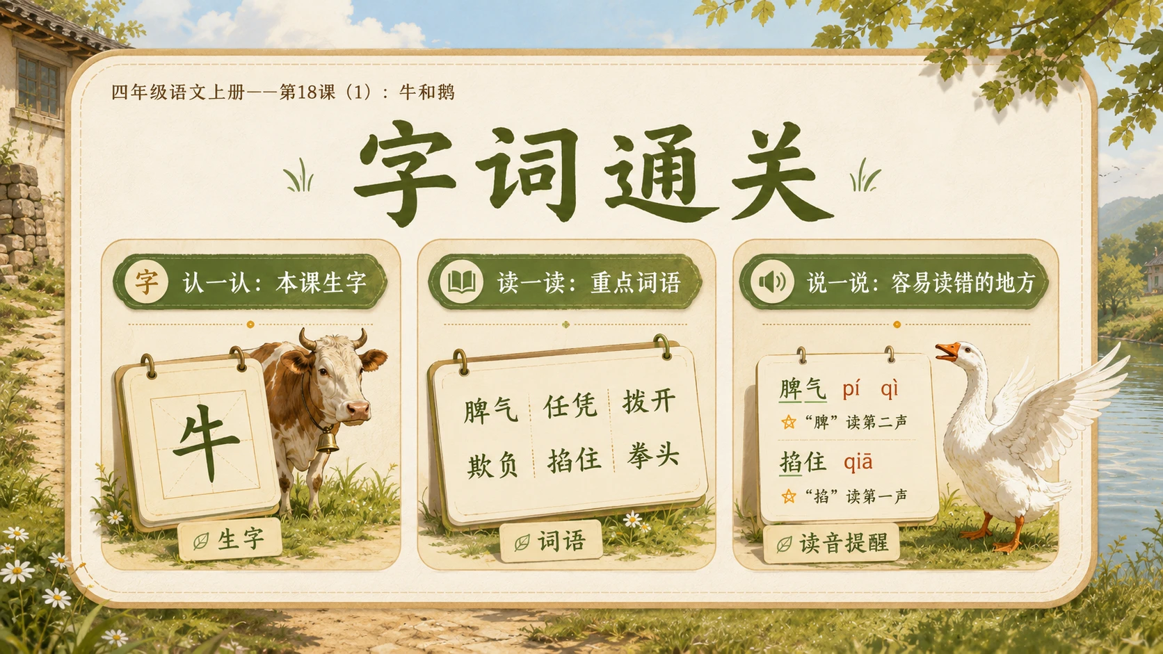 小学六年制统编教材系列课件——四年级语文上册第18课（1）：牛和鹅 - 预览图5