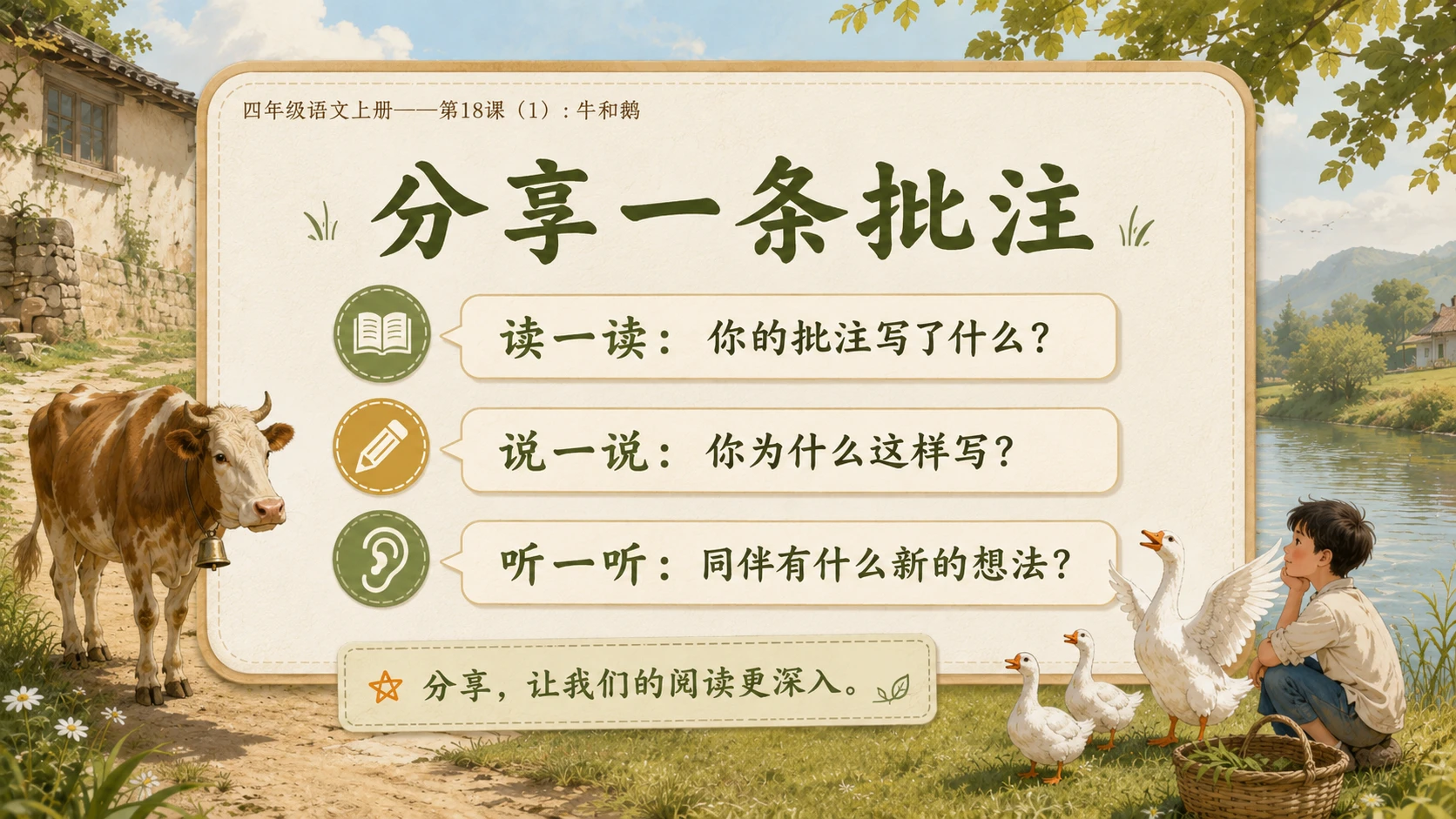 小学六年制统编教材系列课件——四年级语文上册第18课（1）：牛和鹅 - 预览图10