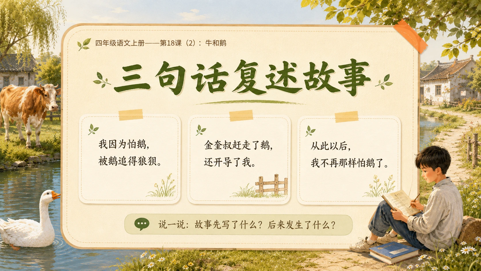 小学六年制统编教材系列课件——四年级语文上册第18课（2）：牛和鹅 - 预览图2