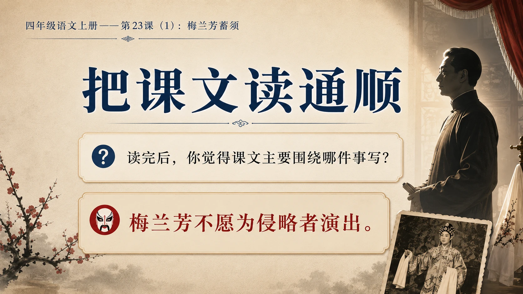 小学六年制统编教材系列课件——四年级语文上册第23课（1）：梅兰芳蓄须 - 预览图6