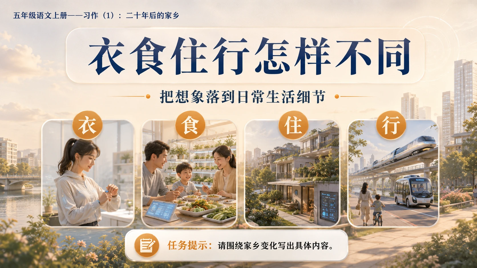 小学六年制统编教材系列课件——五年级语文上册：习作：二十年后的家乡（1） - 预览图7