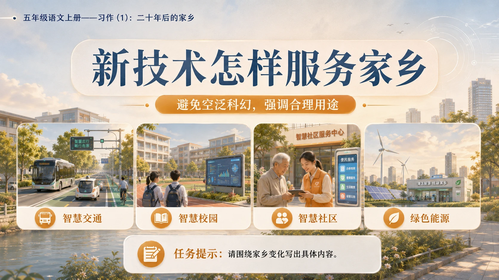 小学六年制统编教材系列课件——五年级语文上册：习作：二十年后的家乡（1） - 预览图8