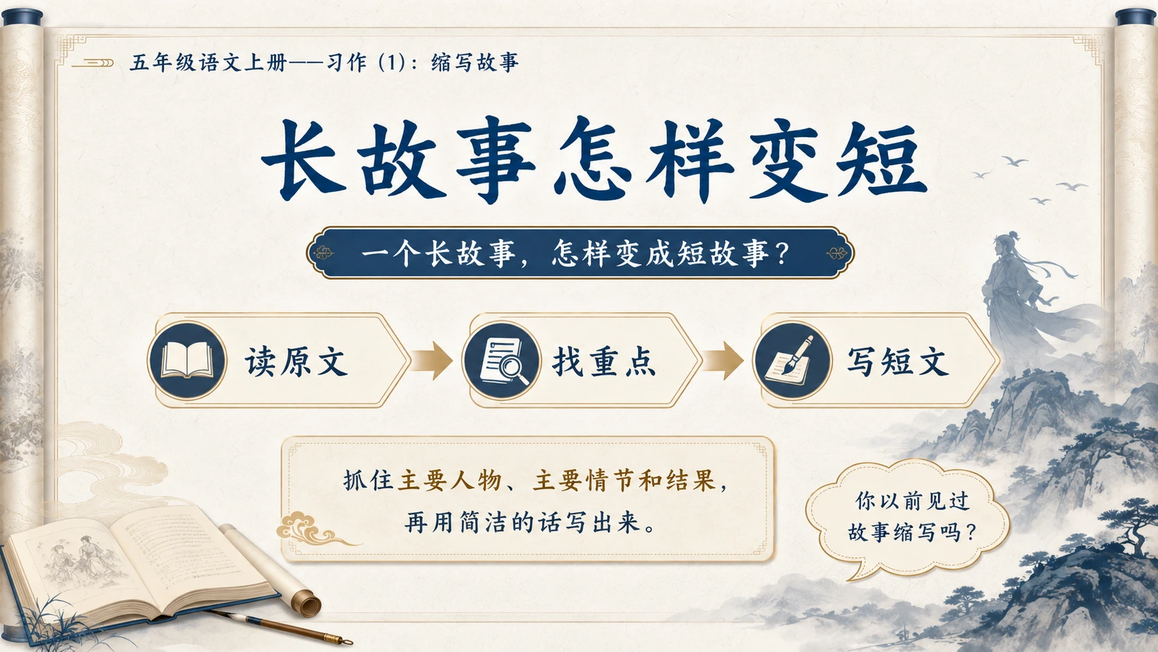 小学六年制统编教材系列课件——五年级语文上册：习作：缩写故事（1） - 预览图3