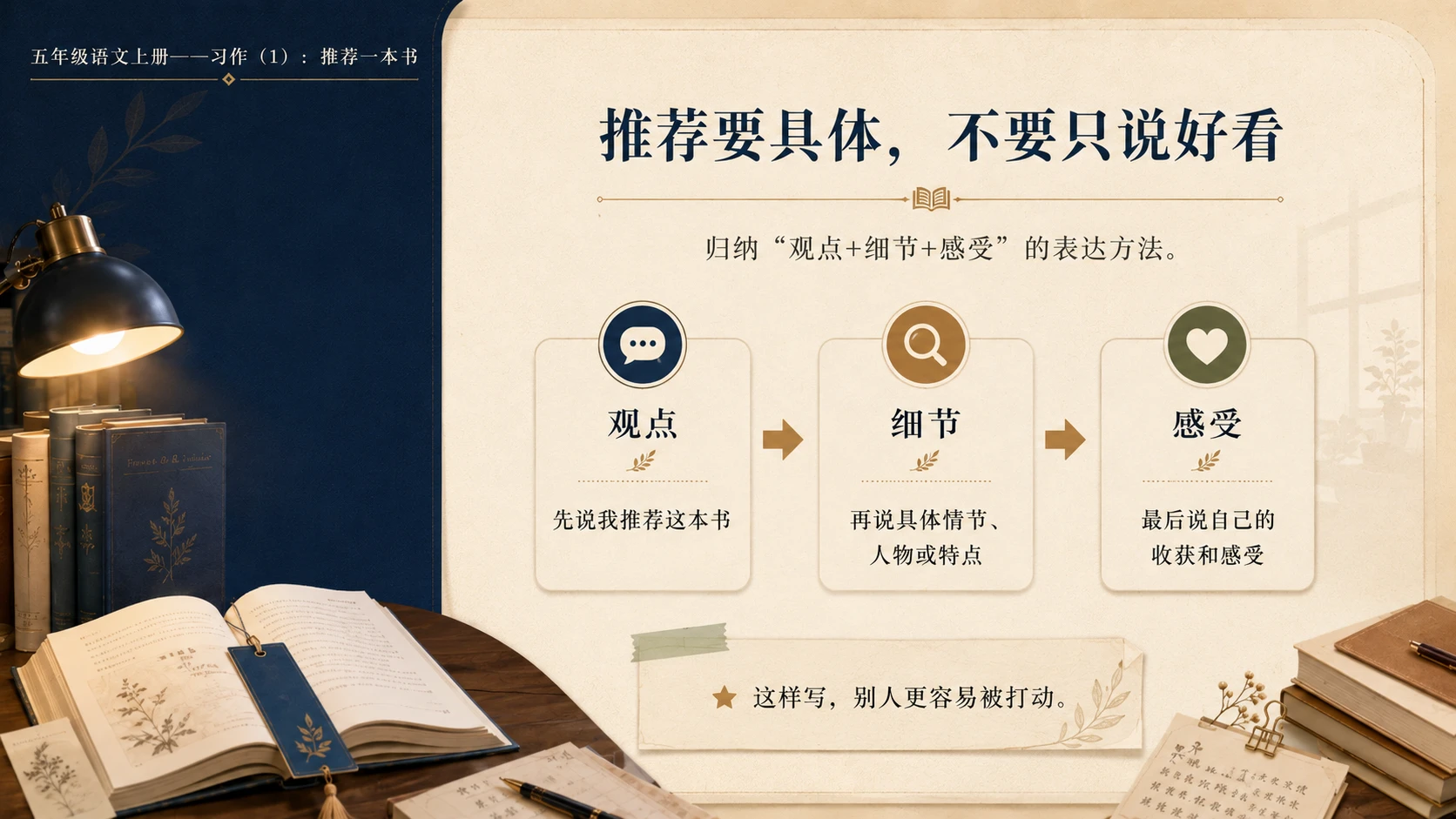 小学六年制统编教材系列课件——五年级语文上册：习作：推荐一本书（1） - 预览图9