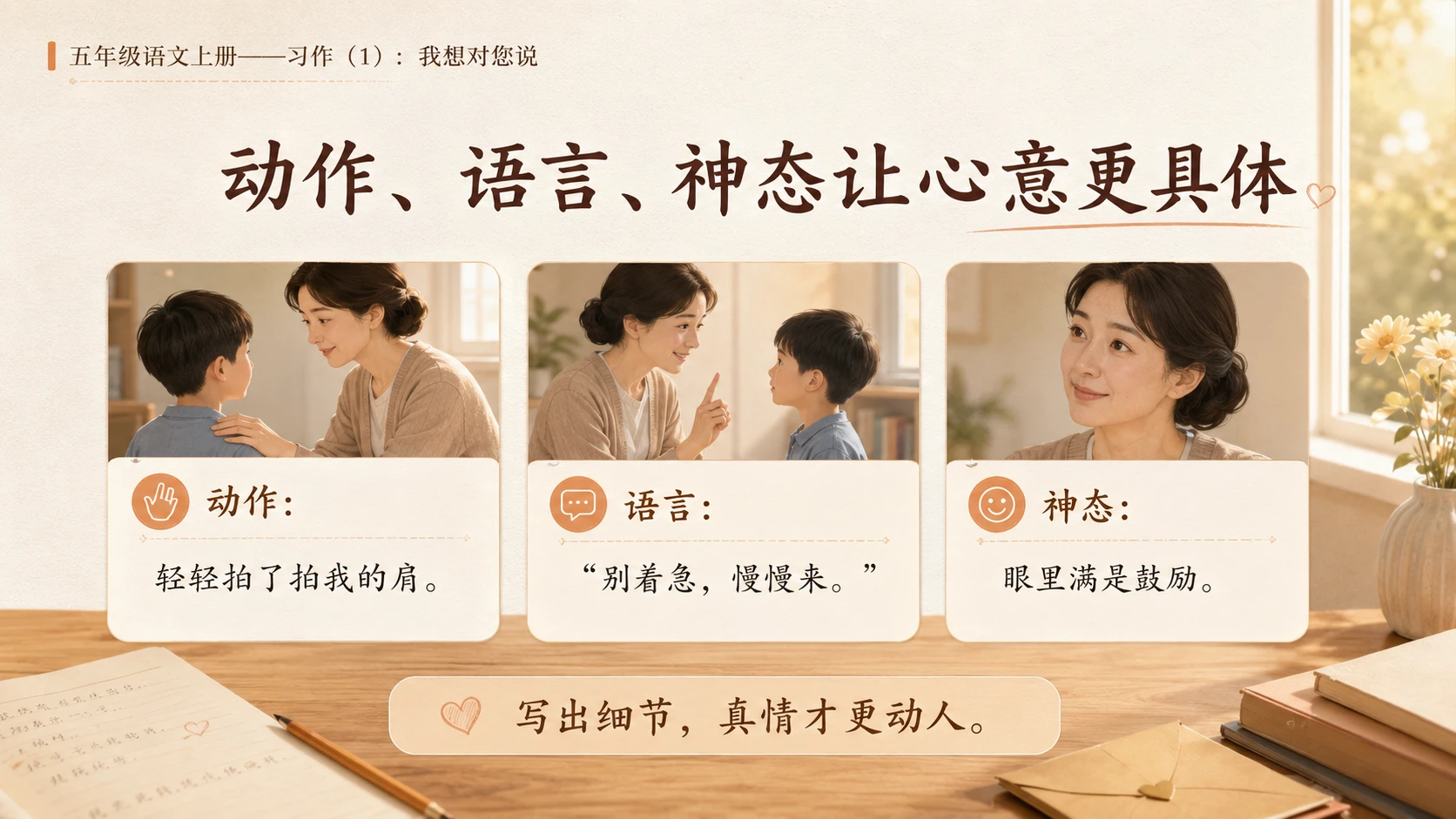小学六年制统编教材系列课件——五年级语文上册：习作：我想对您说（1） - 预览图8