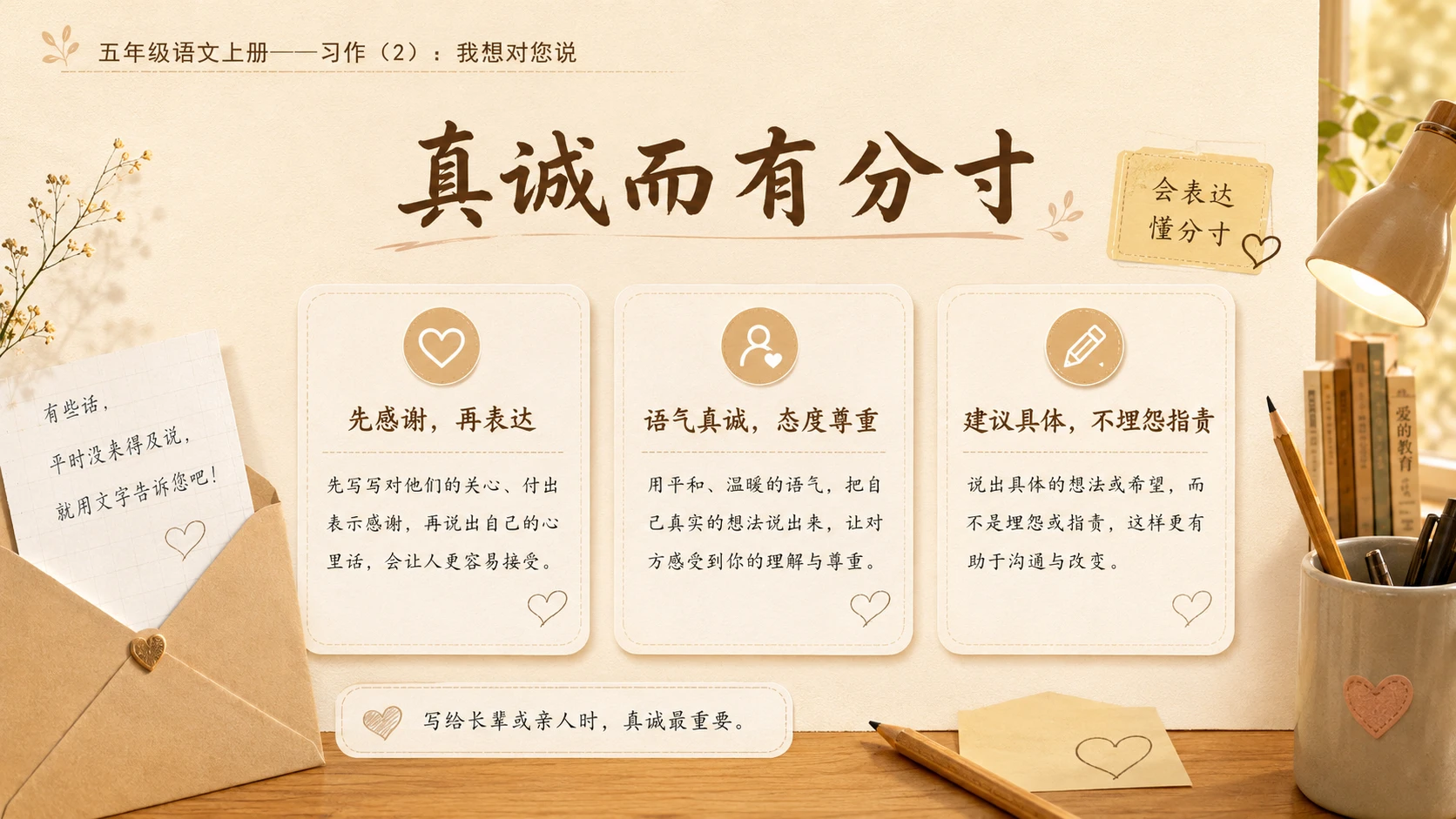 小学六年制统编教材系列课件——五年级语文上册：习作：我想对您说（2） - 预览图8