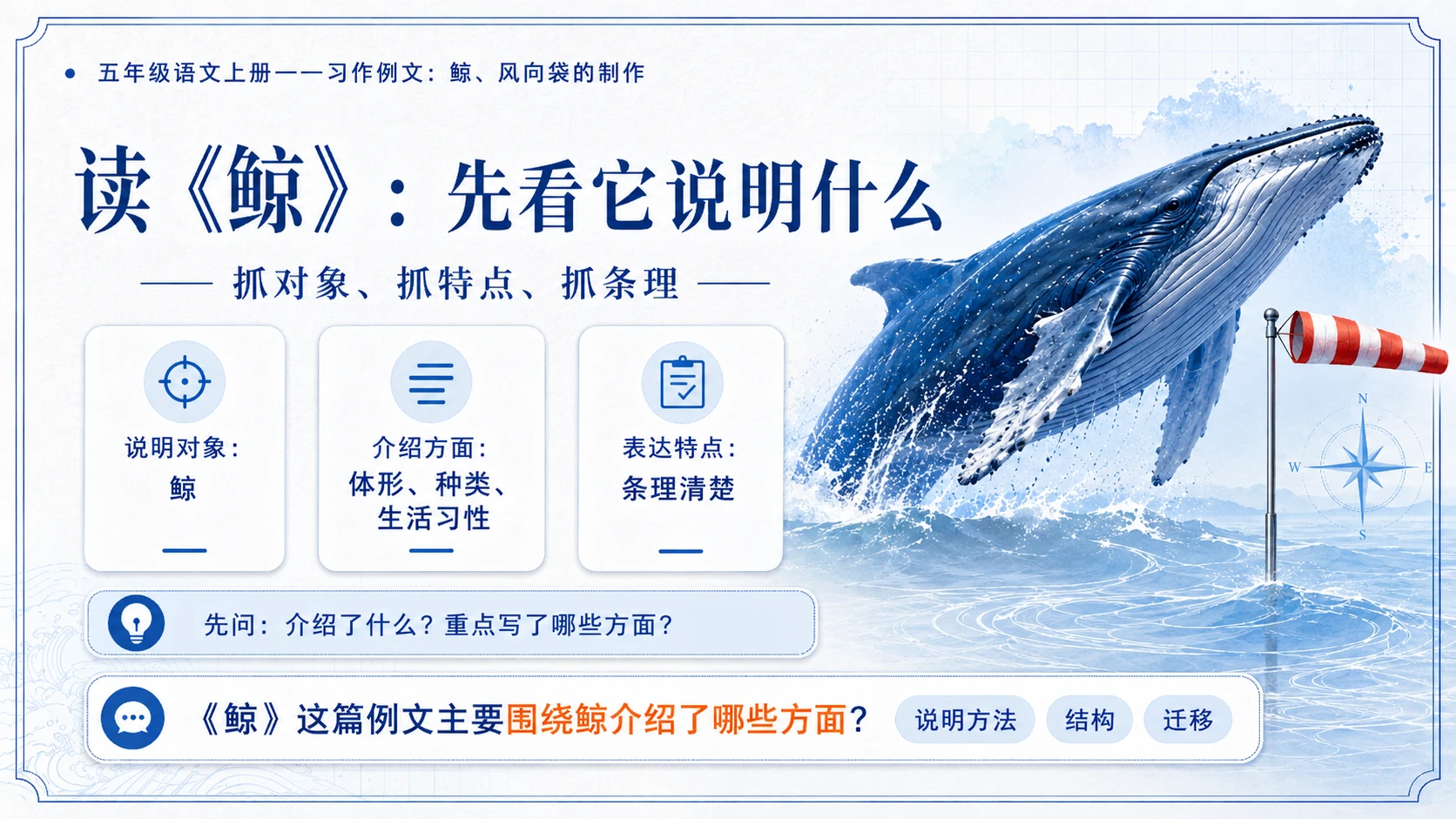 小学六年制统编教材系列课件——五年级语文上册：习作例文：鲸、风向袋的制作 - 预览图5