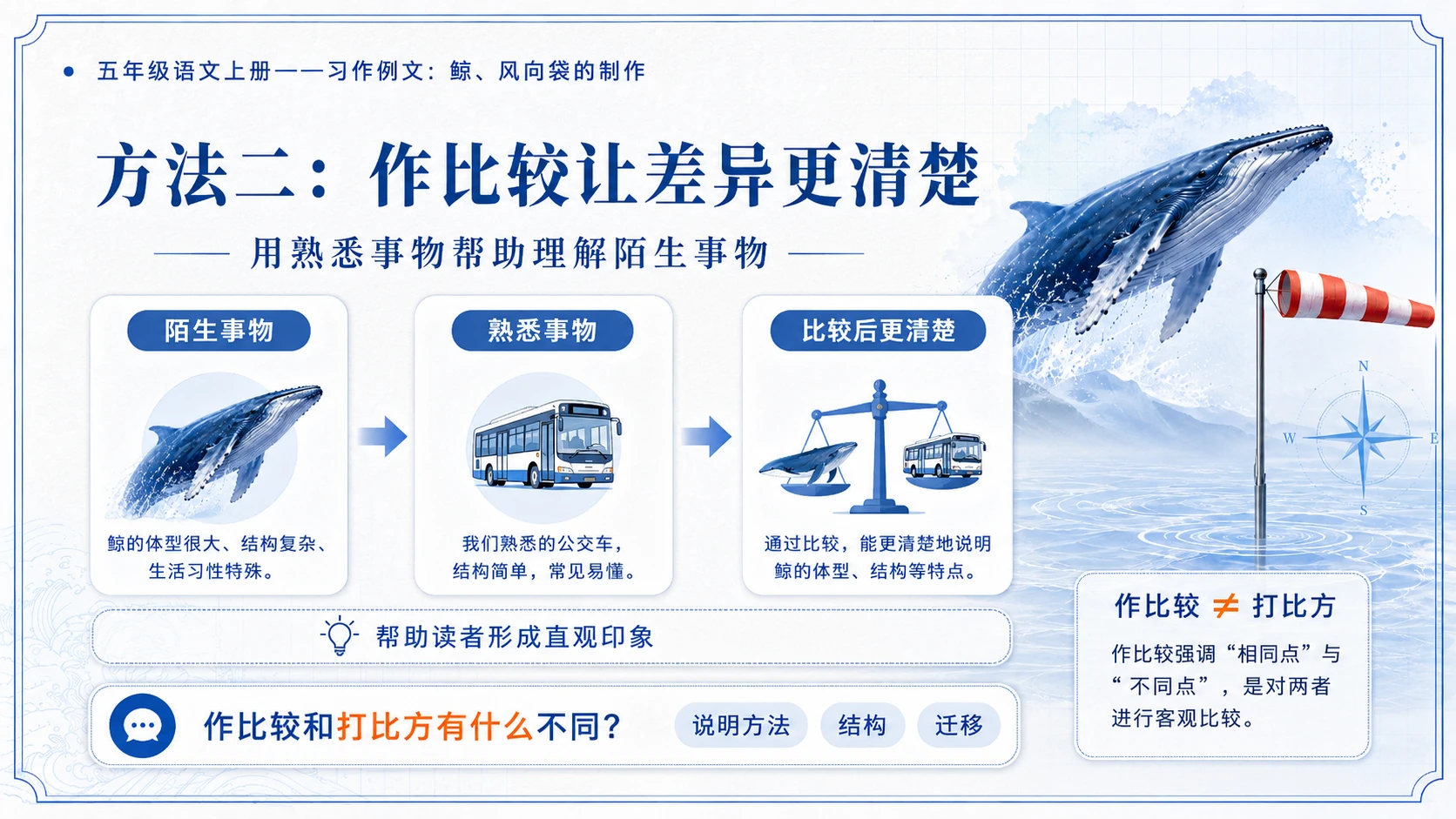 小学六年制统编教材系列课件——五年级语文上册：习作例文：鲸、风向袋的制作 - 预览图7