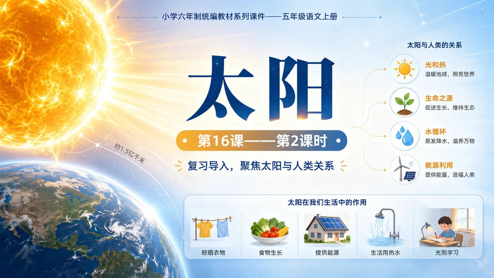 小学六年制统编教材系列课件——五年级语文上册第16课（2）：太阳 - 预览图1