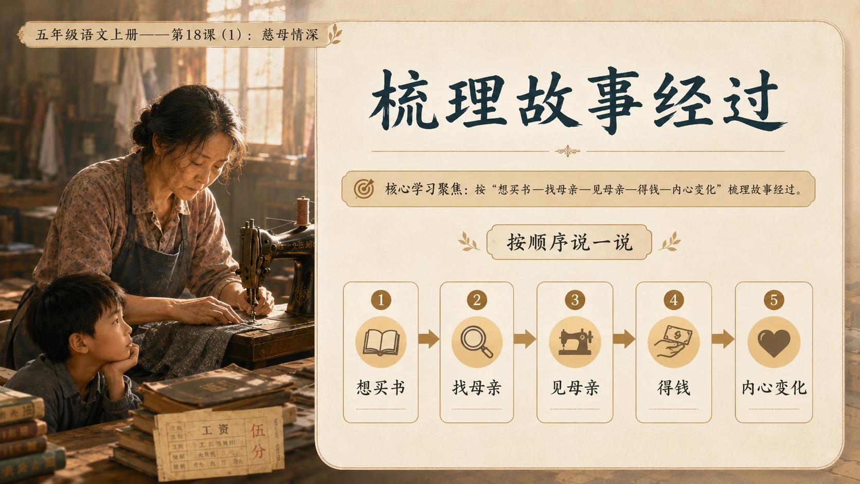 小学六年制统编教材系列课件——五年级语文上册第18课（1）：慈母情深 - 预览图9