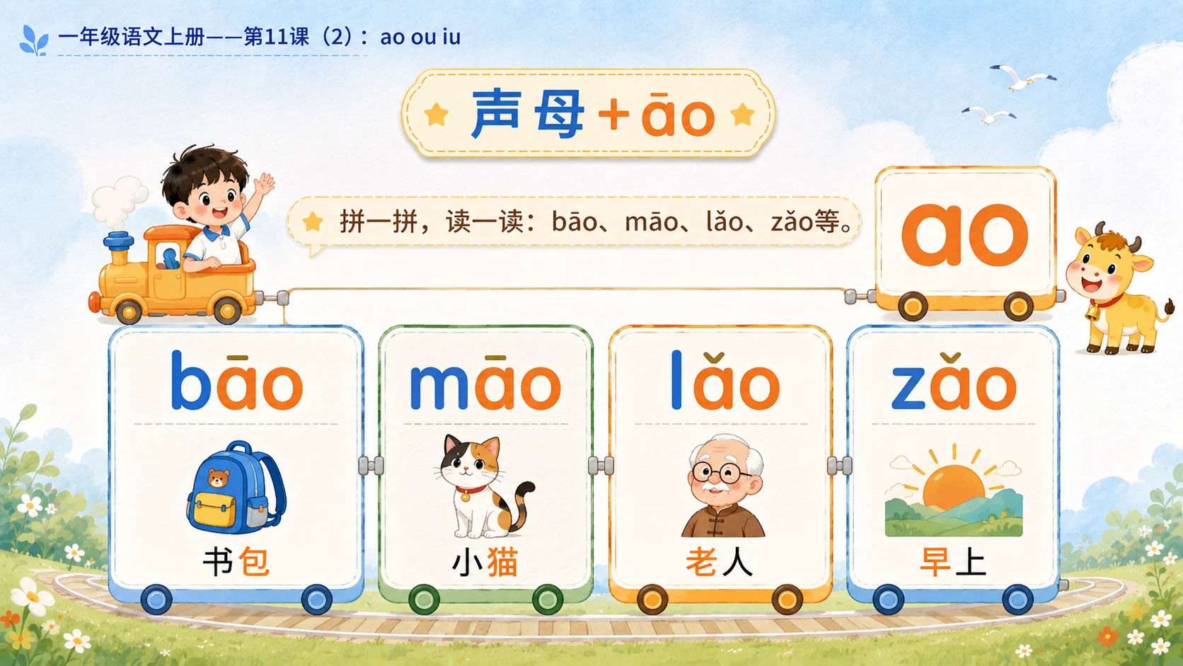 小学六年制统编教材系列课件——一年级语文上册第11课（2）：ao ou iu - 预览图4