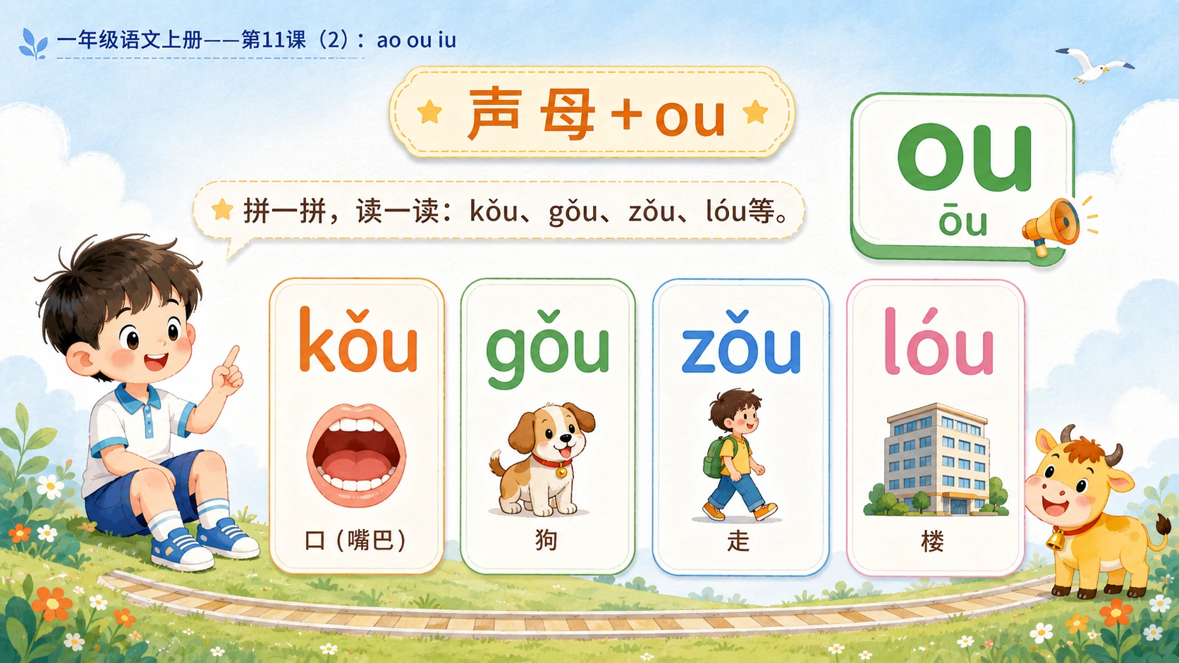小学六年制统编教材系列课件——一年级语文上册第11课（2）：ao ou iu - 预览图5