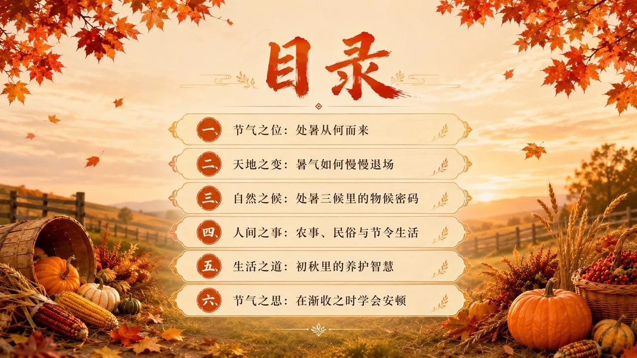 《处暑：暑退秋澄，万物渐收》二十四节气传统文化科普PPT课件 - 预览图1