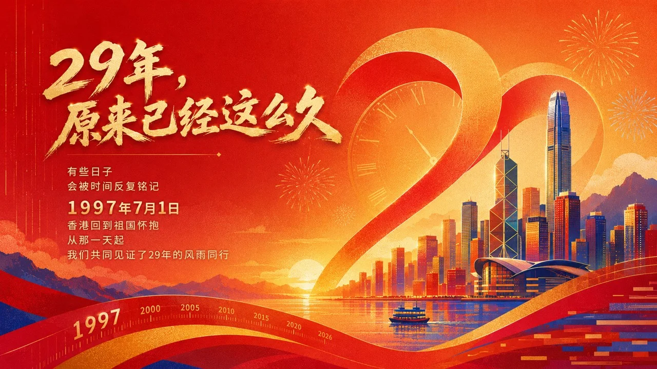 《原来，我们见证香港回归已经29年了》庆祝香港回归祖国29周年主题PPT课件 - 预览图1