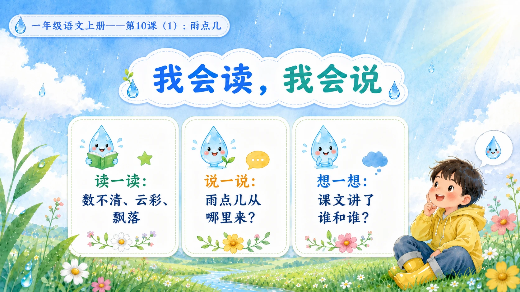 小学六年制统编教材系列课件——一年级语文上册第10课（1）：雨点儿 - 预览图13