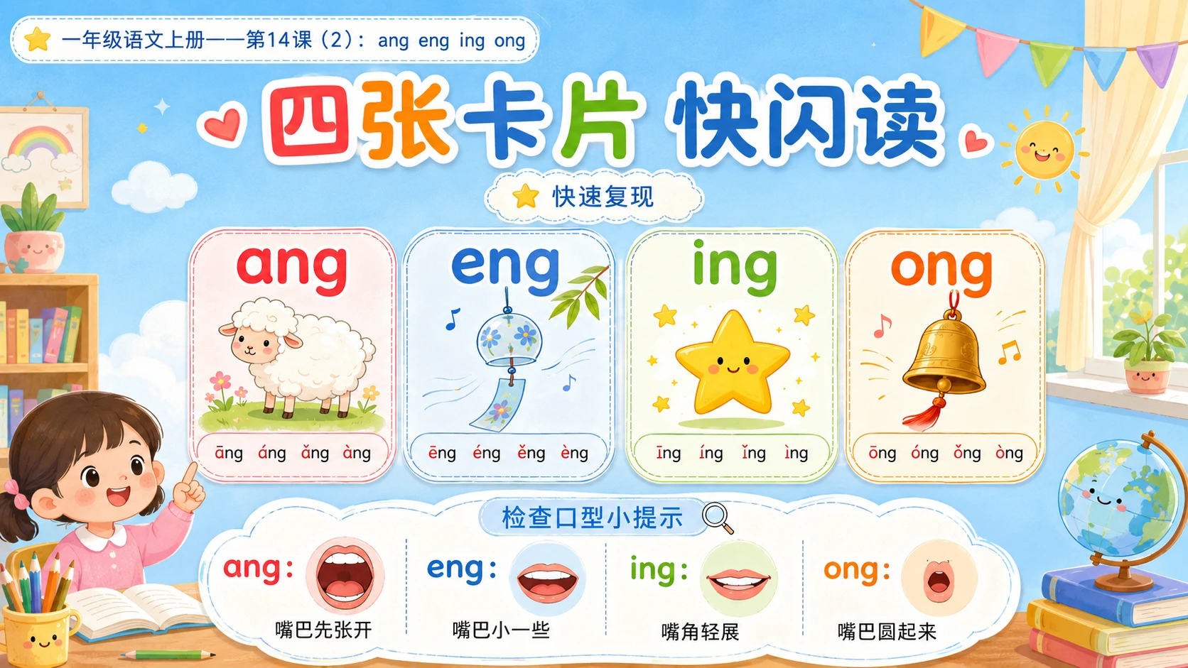 小学六年制统编教材系列课件——一年级语文上册第14课（2）：ang eng ing ong - 预览图2