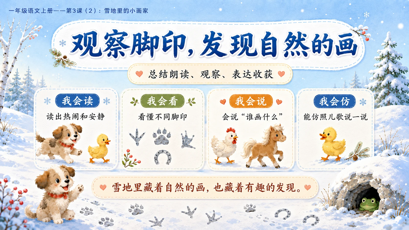 小学六年制统编教材系列课件——一年级语文上册第3课（2）：雪地里的小画家 - 预览图14