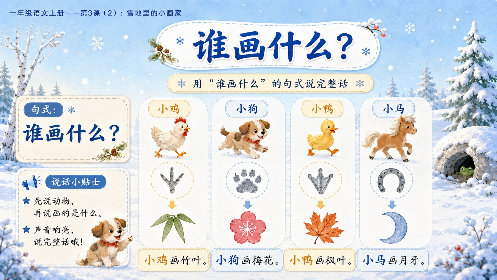 小学六年制统编教材系列课件——一年级语文上册第3课（2）：雪地里的小画家 - 预览图8