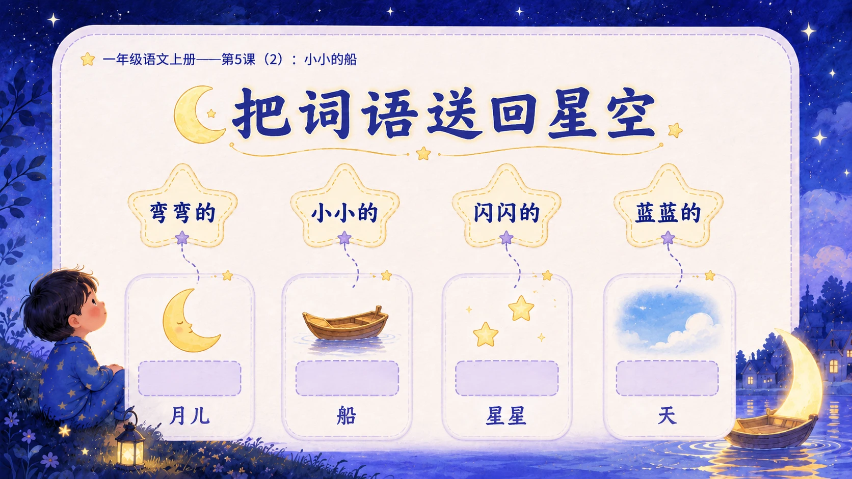 小学六年制统编教材系列课件——一年级语文上册第5课（2）：小小的船 - 预览图4