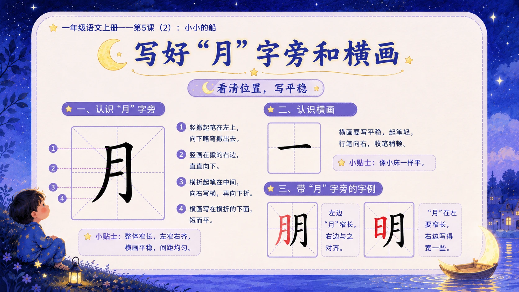 小学六年制统编教材系列课件——一年级语文上册第5课（2）：小小的船 - 预览图7