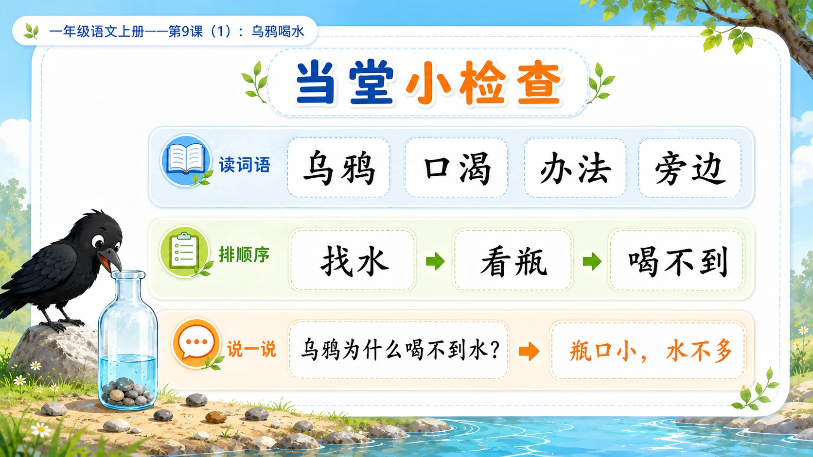 小学六年制统编教材系列课件——一年级语文上册第9课（1）：乌鸦喝水 - 预览图16