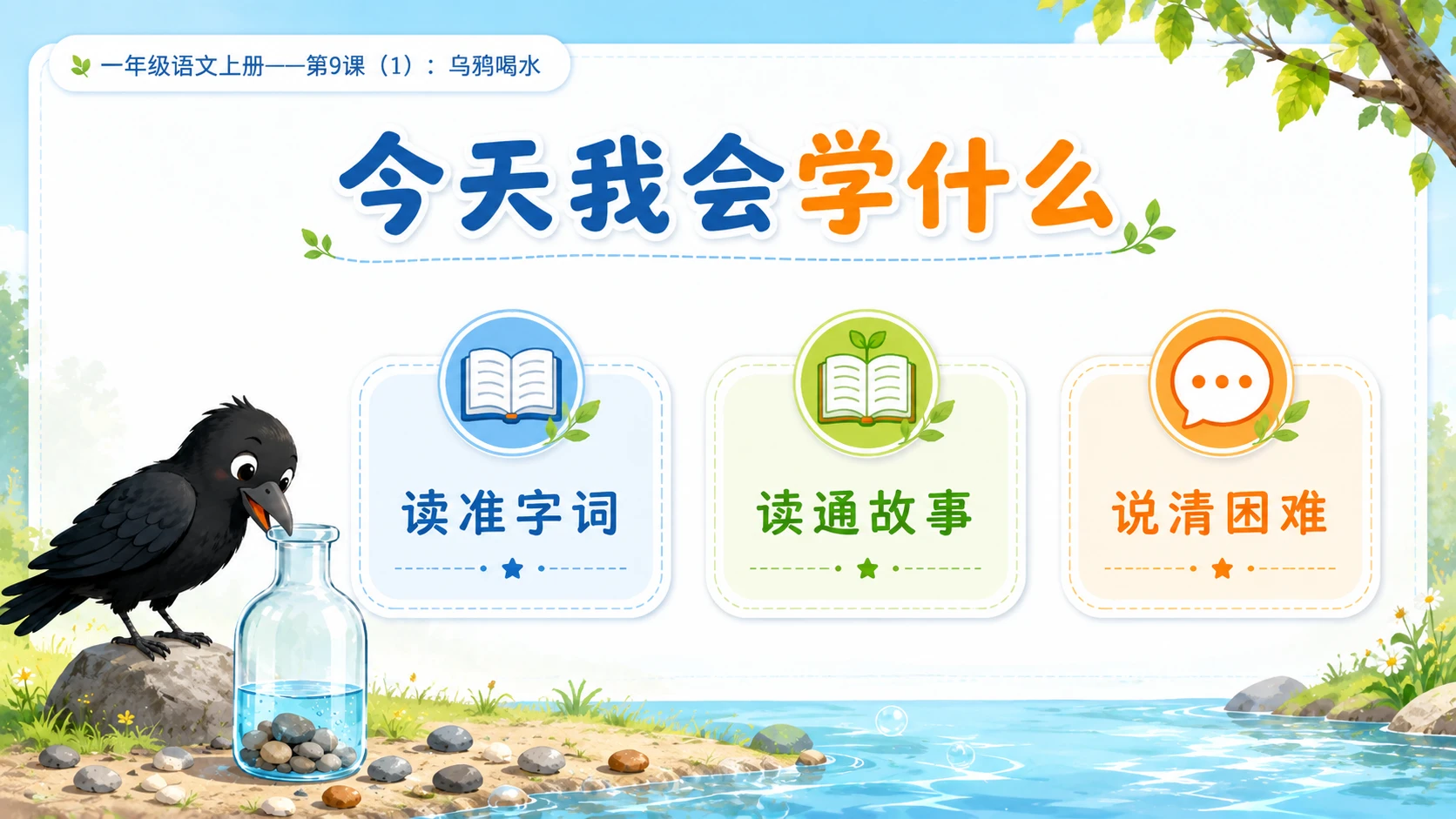 小学六年制统编教材系列课件——一年级语文上册第9课（1）：乌鸦喝水 - 预览图2