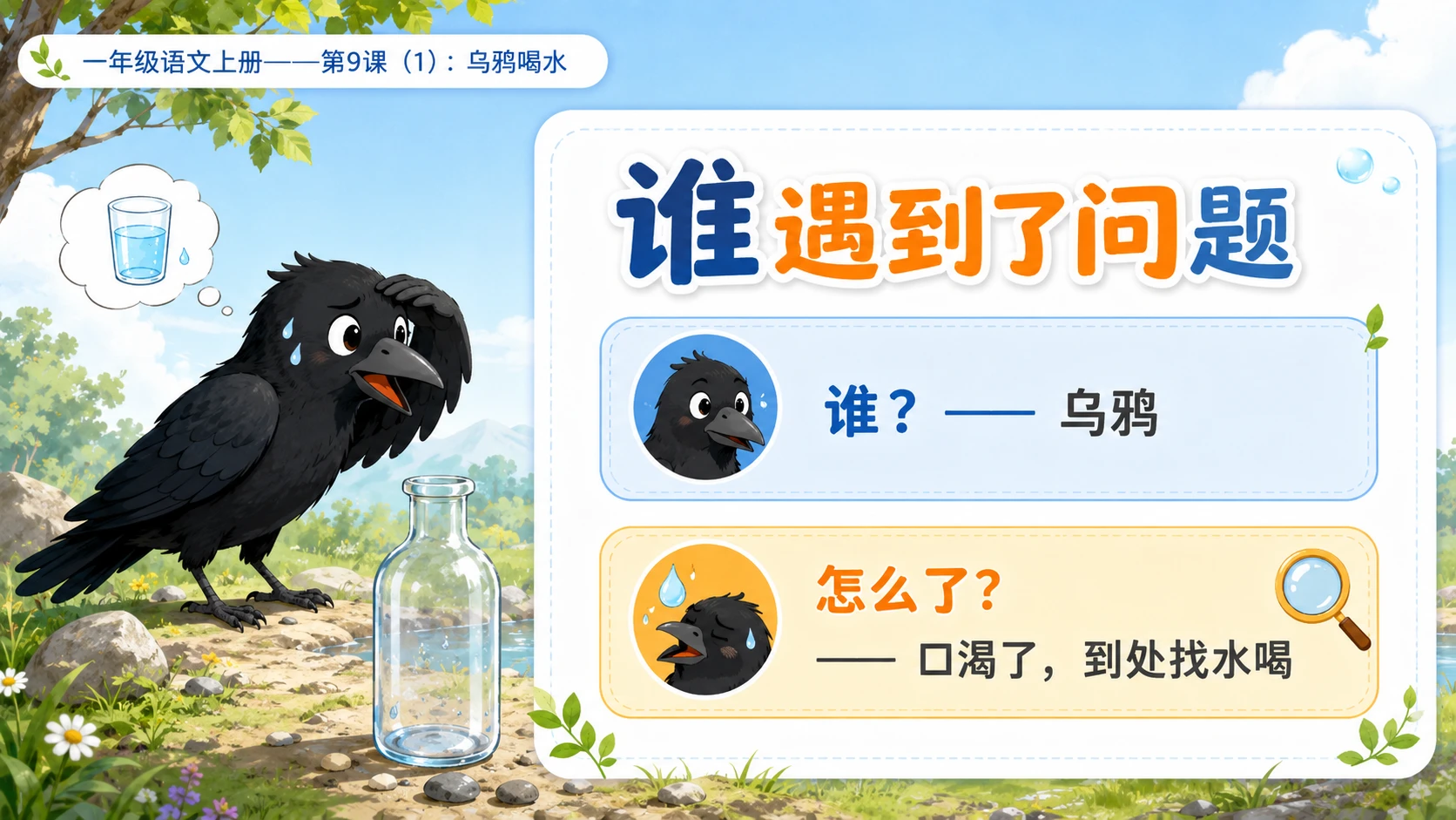 小学六年制统编教材系列课件——一年级语文上册第9课（1）：乌鸦喝水 - 预览图4
