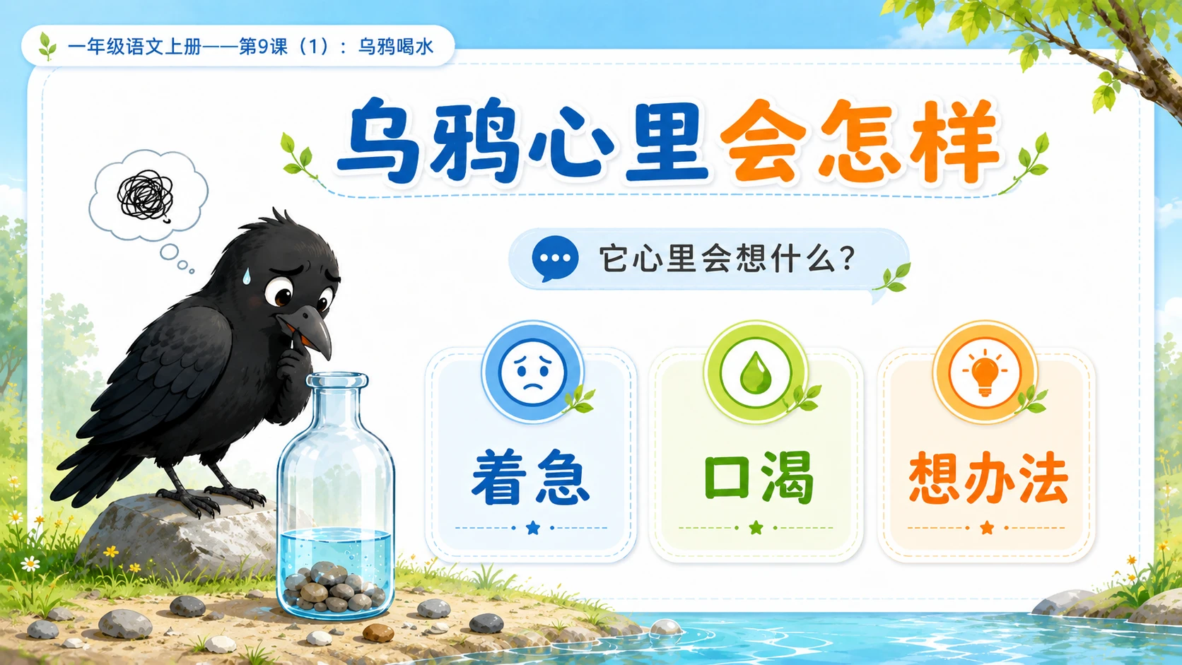 小学六年制统编教材系列课件——一年级语文上册第9课（1）：乌鸦喝水 - 预览图10