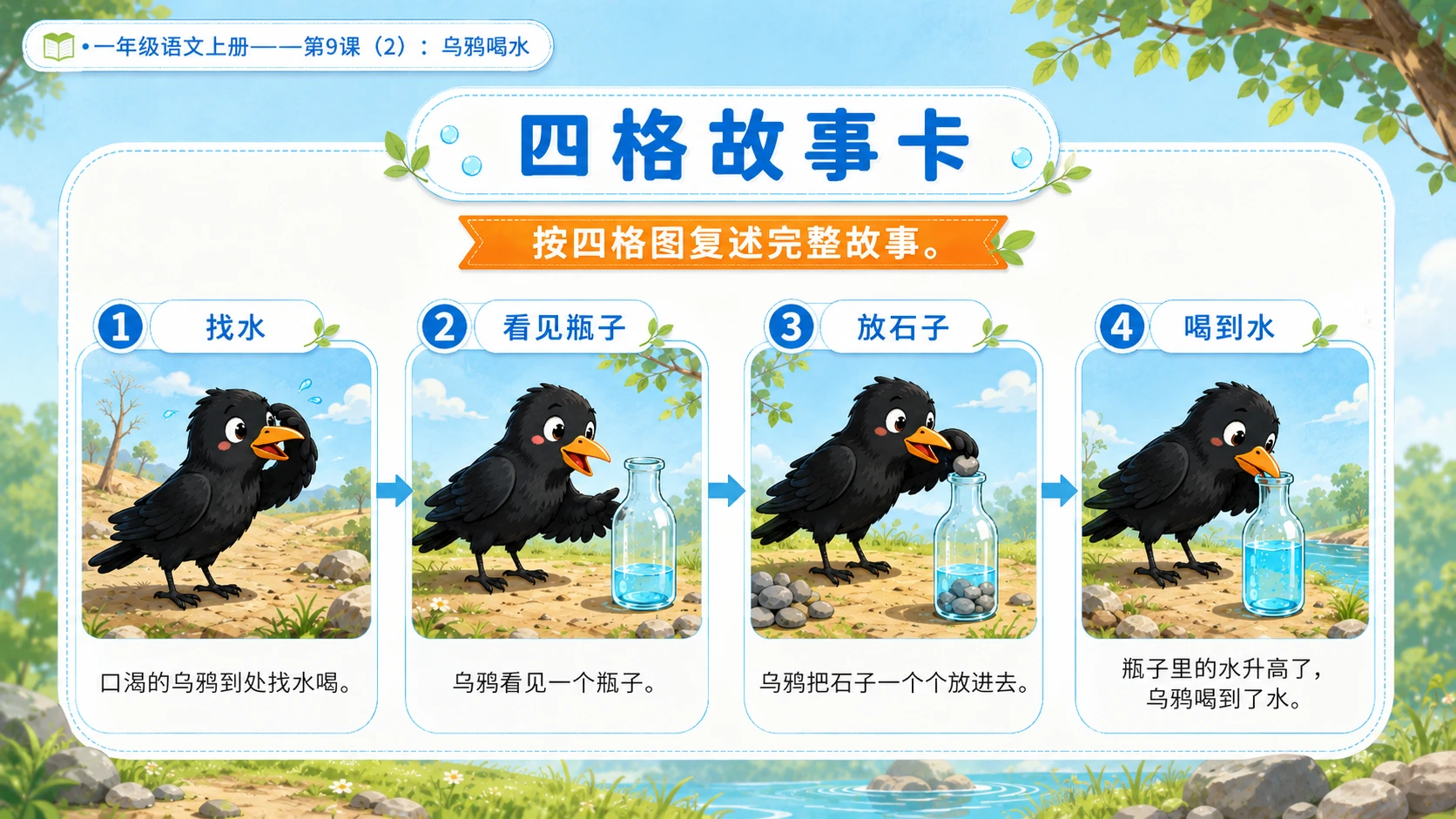 小学六年制统编教材系列课件——一年级语文上册第9课（2）：乌鸦喝水 - 预览图16