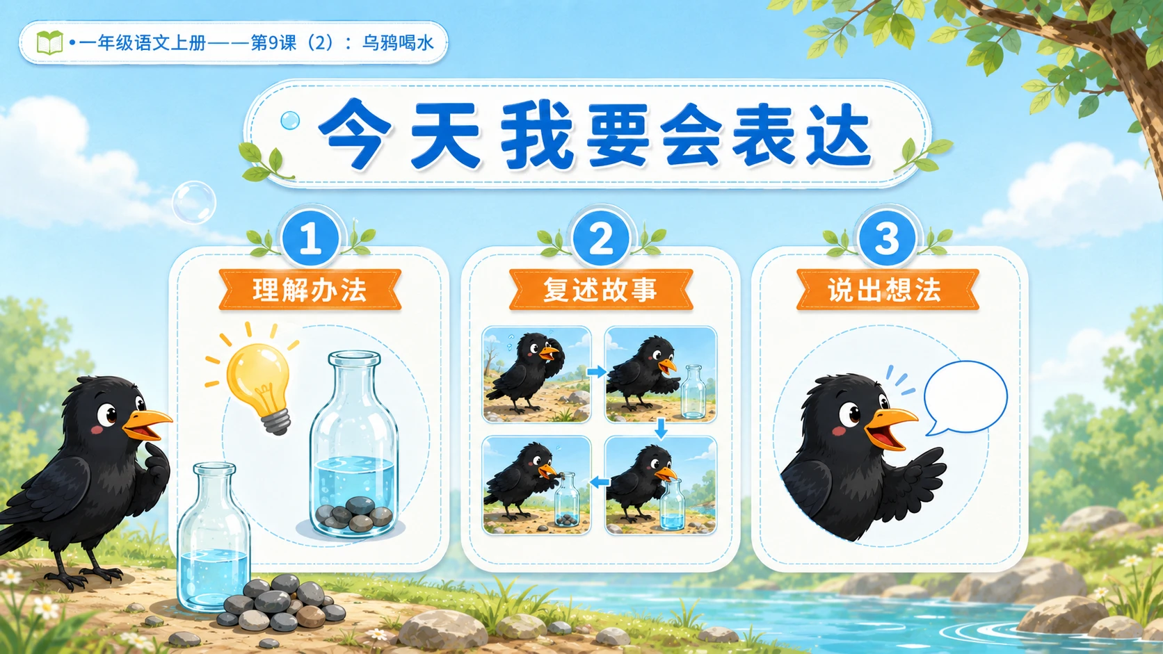 小学六年制统编教材系列课件——一年级语文上册第9课（2）：乌鸦喝水 - 预览图3